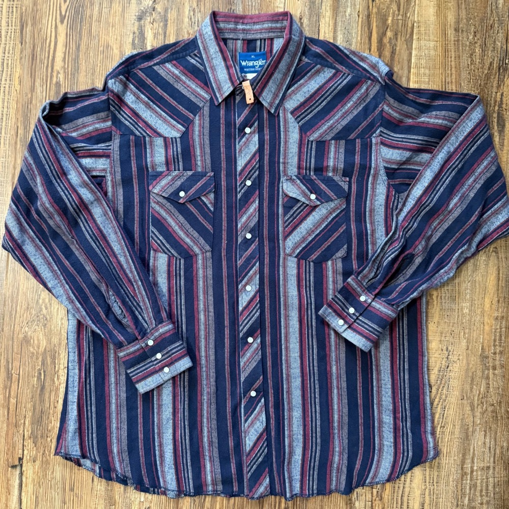 Wrangler Western‎ Shirt Mens XL Multicolor Striped Pearl Snap Cotton Vintage - Picture 8 of 10